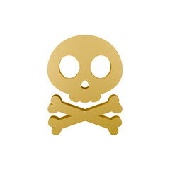 3d icon render golden skull on white background 