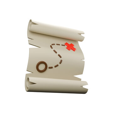 3d icon render treasure map