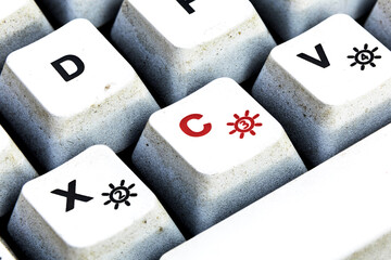 Retro Keyboard with H button in red color. H button keyboard in close up macro