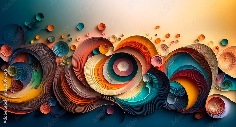 Poster abstract swirls and circles in vibrant gradient colors. modern artistic design with flowing shapes a