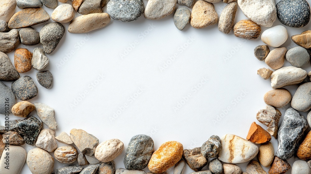 Poster a frame of assorted smooth rocks surrounding a blank white space