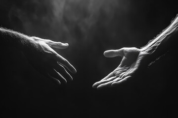 Obraz premium Elegant black and white close-up of a left hand; fingers gracefully spread, palm subtly turned right, softly tilted toward the left, exuding elegance and mystery