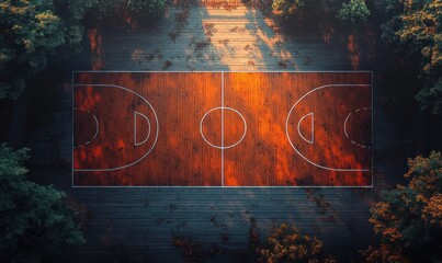 minimalist wooden basketball court overhead view illustration sport diagram