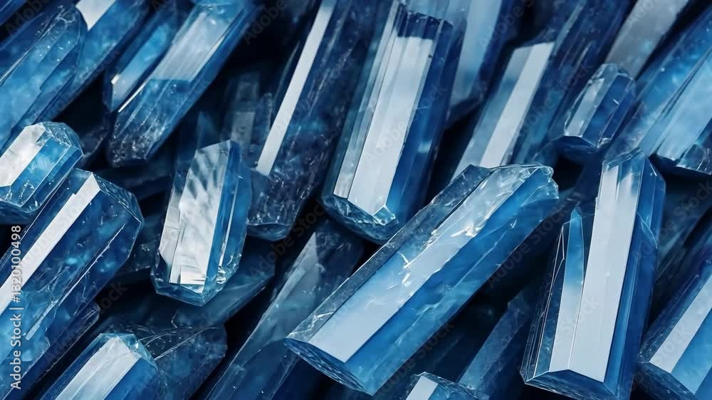 Poster blue kyanite crystal formations with sharp edges and reflective surfaces mineral pattern texture bea