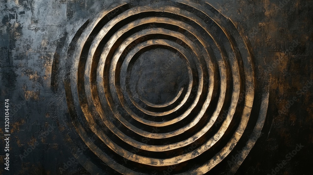 Poster a circular abstract design with concentric rings and varied texture