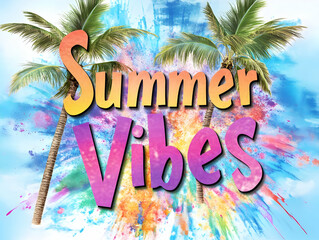 Vibrant Summer Vibes Watercolor Background with Palm Trees