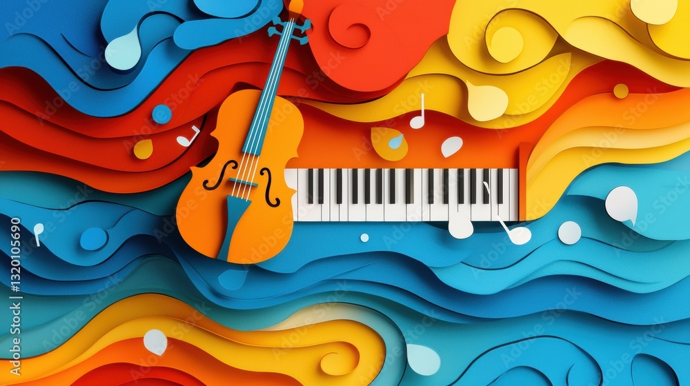 Aufkleber abstract colorful background featuring musical instruments and notes in a vibrant artistic compositi