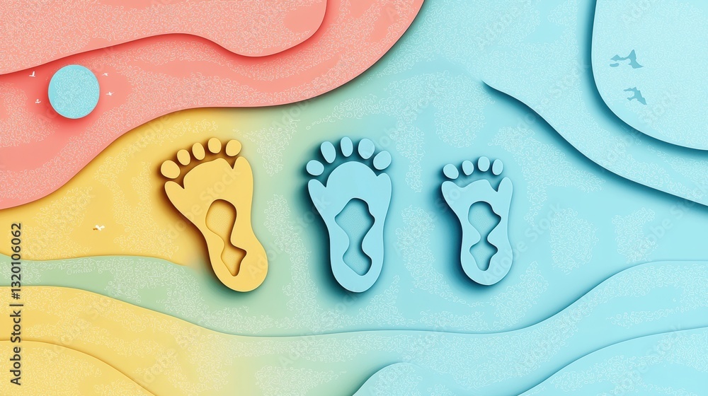 Poster abstract colorful background with footprints and trails in soft pastel shades for creative design pr