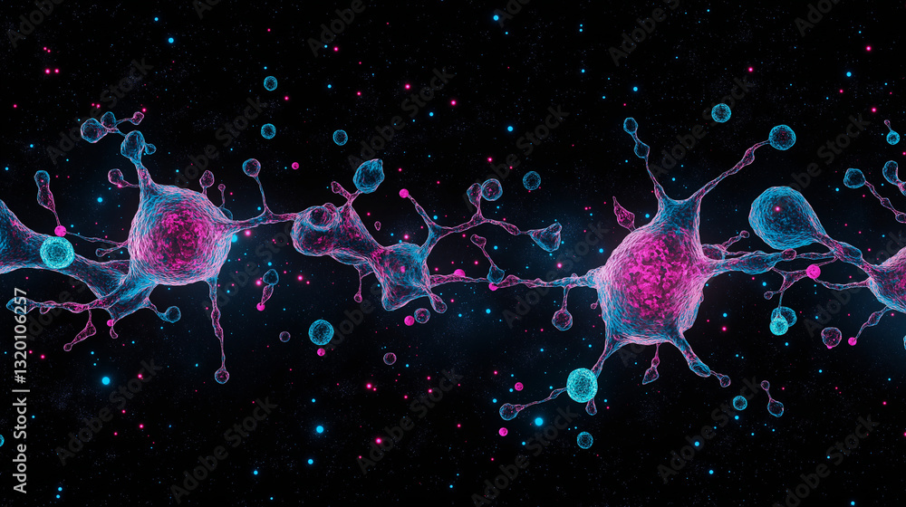 Poster neuronal network: a close-up view of a vibrant neural network, showcasing intricate details of neuro