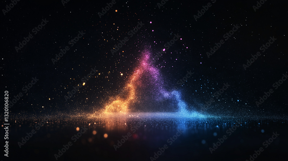 Poster mystical nebula triangle: a breathtaking cosmic panorama featuring a vibrant, multicolored nebula fo