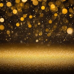 Obraz premium Golden glitter sparkles, dark background, festive celebration