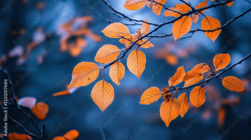 Poster vibrant orange leaves create a stunning autumn atmosphere in a peaceful park setting on a crisp fall