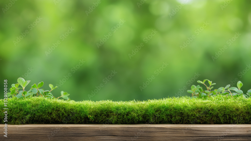Aufkleber lush greenery background: a vibrant and verdant carpet of moss and miniature plants, creating a capt