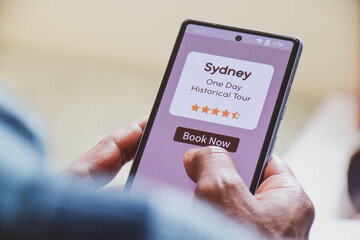 Visitor booking online a guided historical tour in Sydney. Hassle-free vacation and quickly learn...