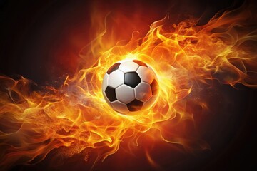 Fototapeta premium Fiery Soccer Ball A Dynamic Image of Passion and Competition, Embracing the Thrill of the Game