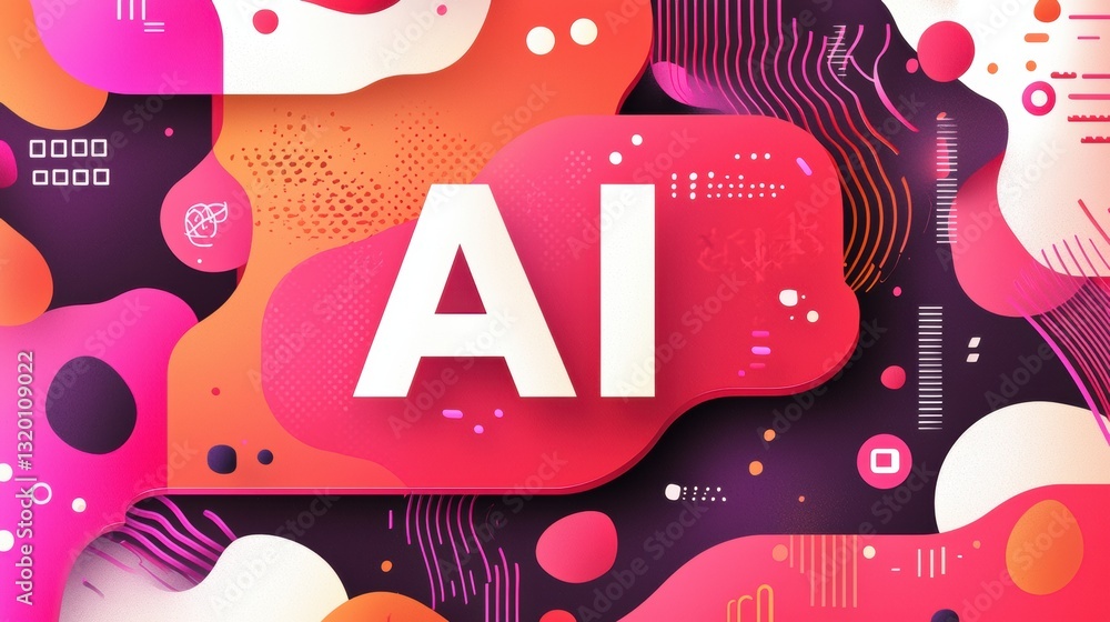 Poster bold and vibrant abstract banner design featuring ai in colorful visual elements