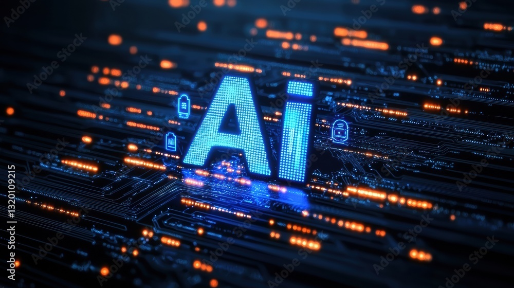 Aufkleber visually compelling glowing holographic ai banner with futuristic design and dynamic energy patterns
