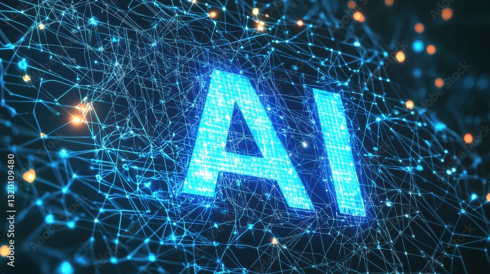 Aufkleber sleek visual representation of ai featuring glowing connected nodes and a modern banner design