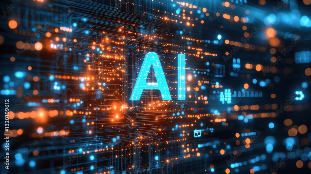 Aufkleber sleek and visually appealing banner featuring ai with glowing elements and a modern technology aesth