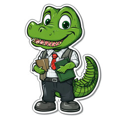 Fototapeta premium adorable crocodile in school uniform, colorful cartoon sticker 