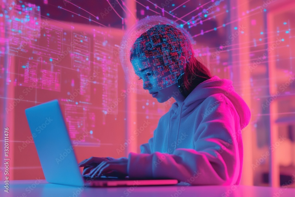 Aufkleber student engages in virtual learning with ai technology in a modern educational environment