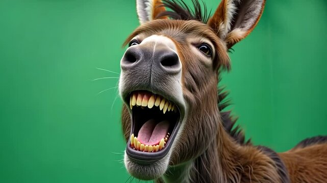 Laughing Donkey Isolated on Green Screen Background for Creative Editing