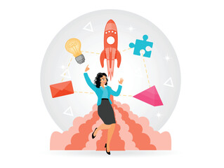 Businesswoman Starting New Business or Launching Inspiring Creativity and Innovation.