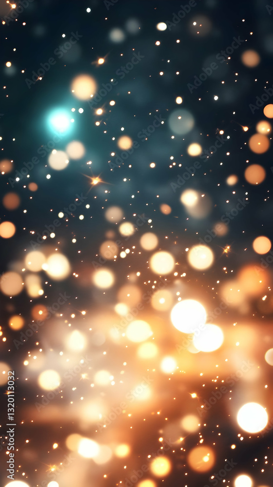 Aufkleber abstract golden and teal bokeh background with sparkling lights, shimmering dust and glowing particl