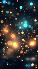 Fototapeta premium Abstract Bokeh Background: Golden and Teal Lights Sparkle and Shimmer in Dark Space, Creating a Festive and Magical Atmosphere.