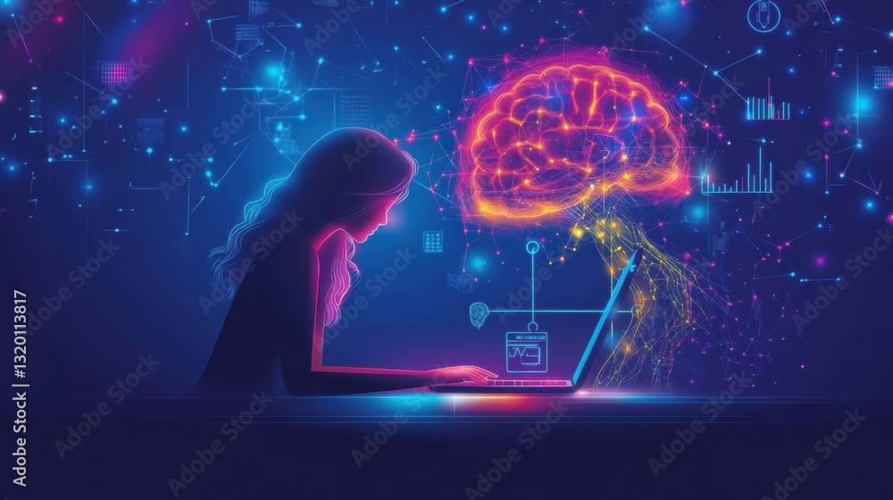 Poster student engages in virtual learning environment powered by ai with interactive elements developing b