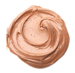 Sample of tasty nut butter isolated on white, top view