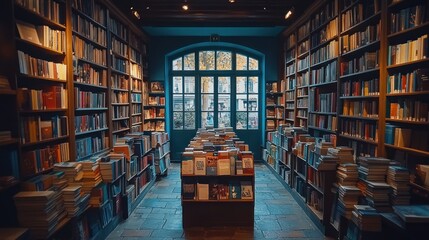 A Library Is Displayed With Books on Many Shelves