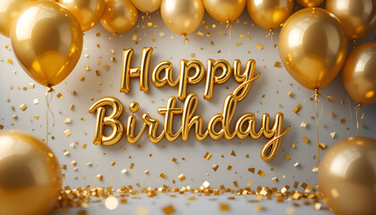 Happy birthday background with golden balloon banner