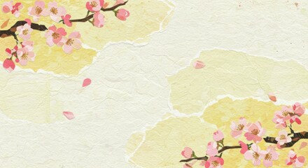 Naklejka premium 桜の花の和紙のちぎり絵の背景画
