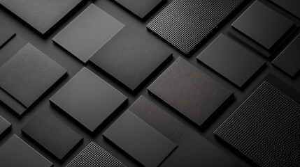 Fototapeta premium A Collection Of Black Squares Displayed At Different Angles
