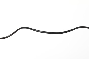 One black electrical wire on white background