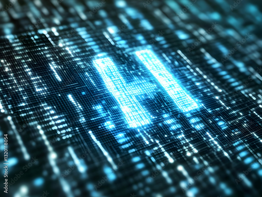 Aufkleber abstract 3d digital background: glowing data streams forming a symbol on a circuit board, illustrati