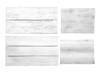 Wooden boards with space for design on white background, set