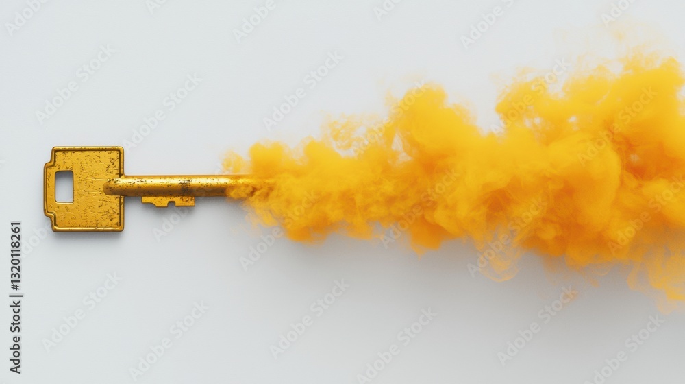Aufkleber yellow key surrounded by flowing smoke creating a unique visual effect