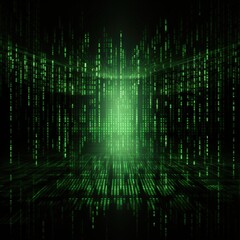 Fototapeta premium Green digital code matrix, data flow, technology background