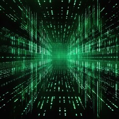 Green digital data stream tunnel; futuristic tech background; website banner