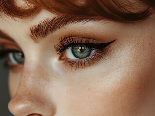 Obraz premium Closeup of Woman's Eye with Winged Eyeliner and Red Hair