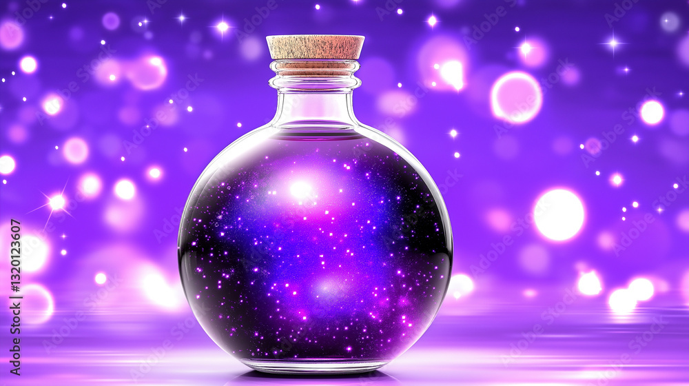 Aufkleber magic potion containing a galaxy with purple and pink nebulae on a sparkling background