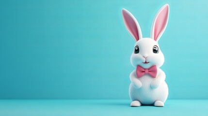 Obraz premium Adorable 3D Bunny in Bow Tie: Perfect for kids' projects, Easter cards, spring designs, websites, blogs, social media, apparel prints, and more! 