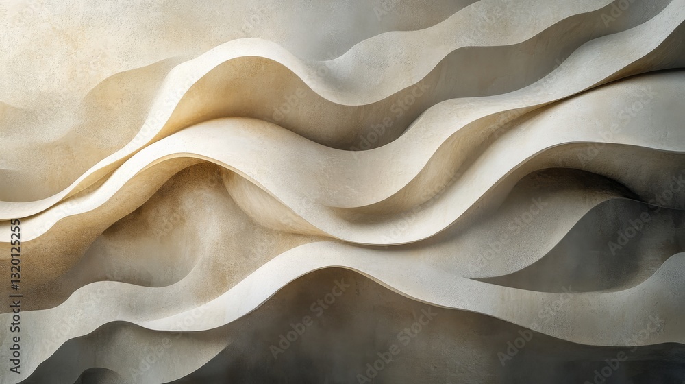 Poster an abstract image showing wavy layered elements of a textured wall