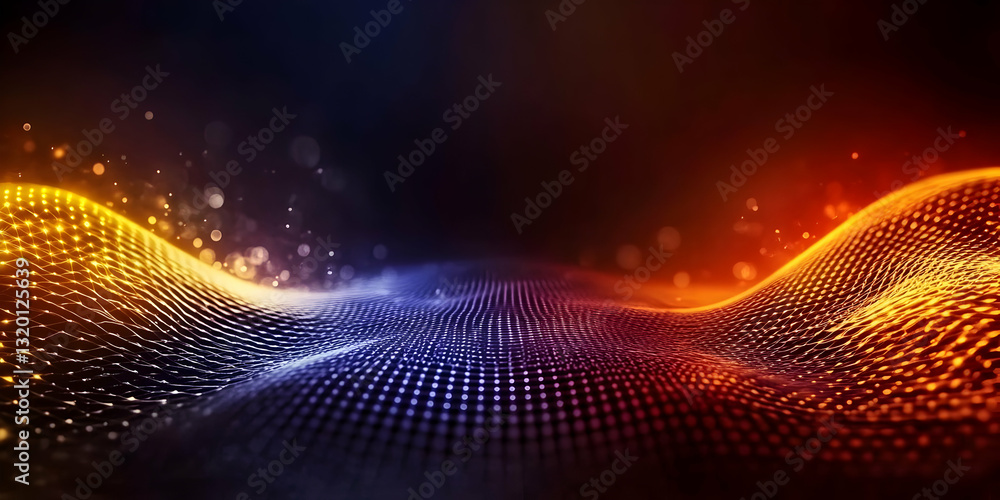Poster abstract 3d digital wave background with glowing network mesh, vibrant gradient colors, dynamic flow