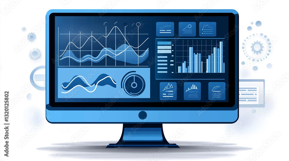 Leinwandbilder Computer monitor displaying statistical business data analysis charts and diagrams