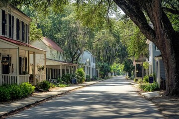 A picturesque street in Bluffton, South Carolina, filled with history and tranquility.