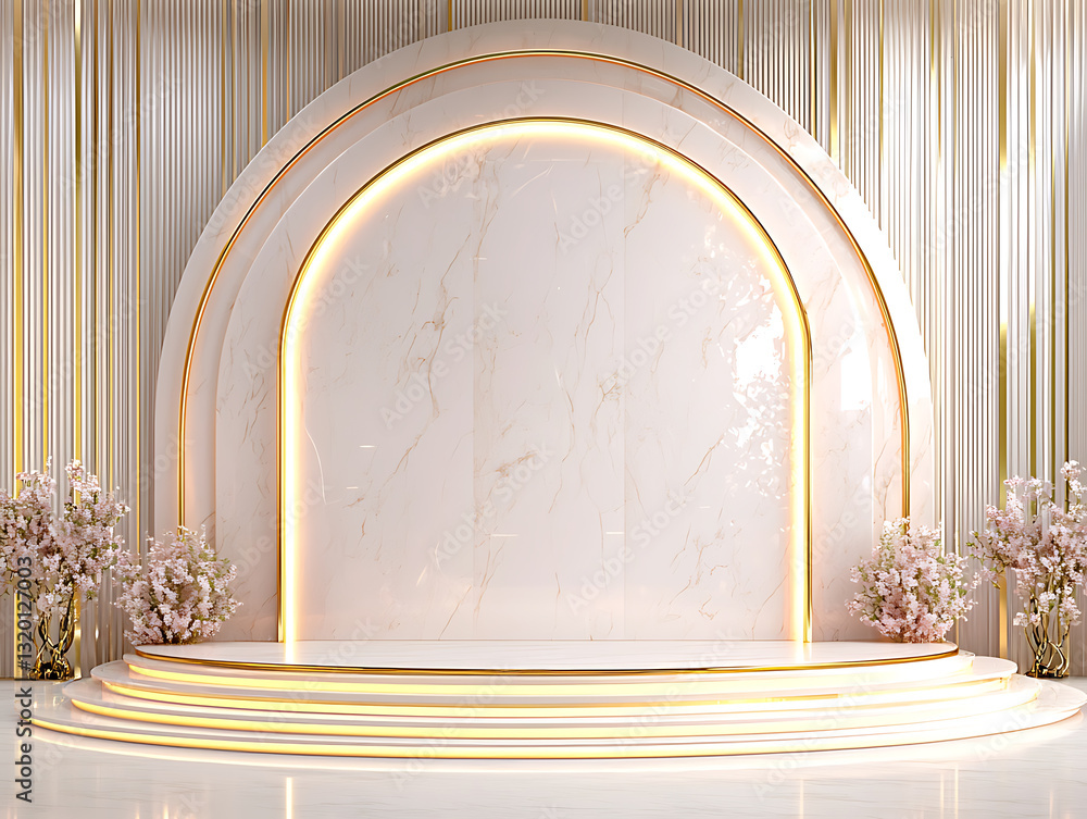 Aufkleber elegant event stage design modern studio image display bright environment front view contemporary ae