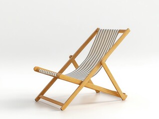 Wooden Deck Chair with Striped Fabric Minimalist Design